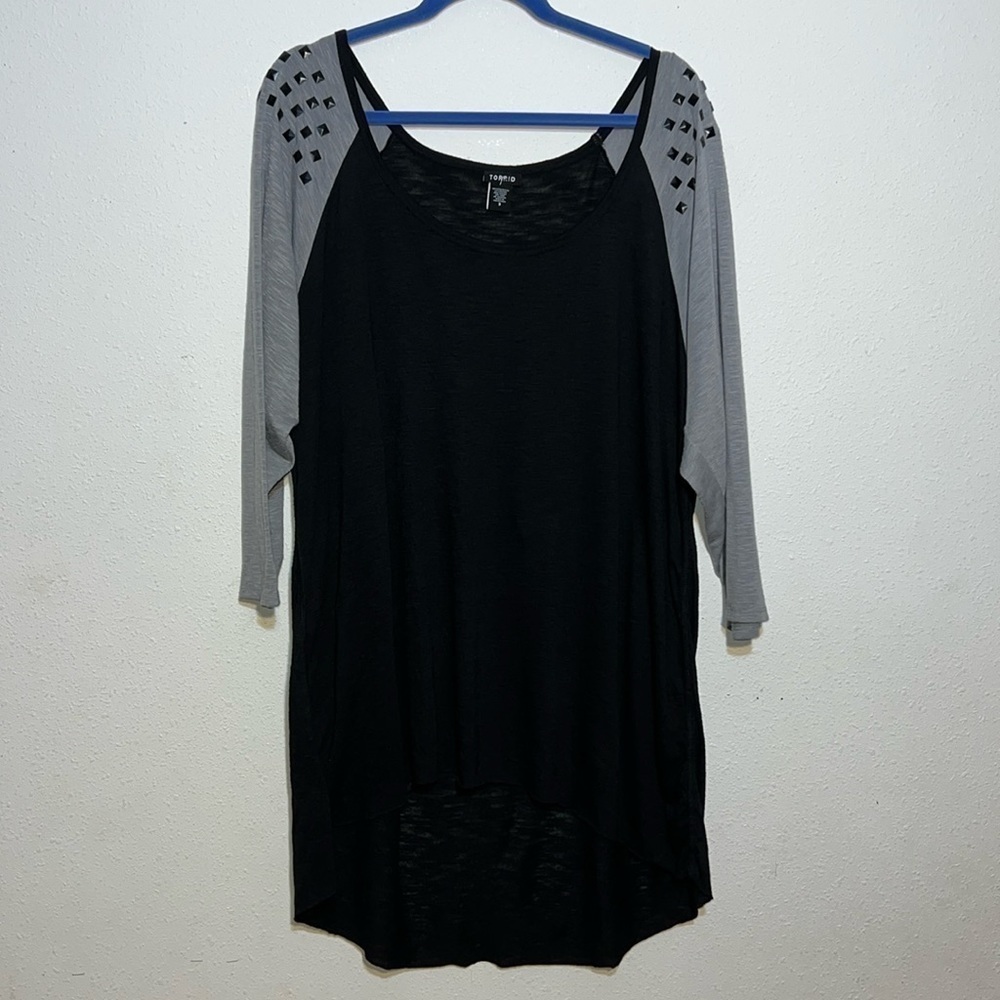 Torrid Womens Black Grey Three Fourth Sleeve Black Bling Shirt Size 3X